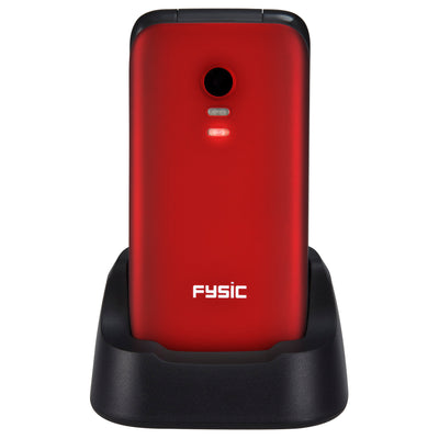 Fysic FM-9710RD - Eenvoudige mobiele klaptelefoon voor senioren met SOS paniekknop, rood