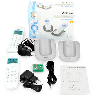 Profoon PDX-2608 DUO - DECT telefoon met grote toetsen en 2 handsets, wit