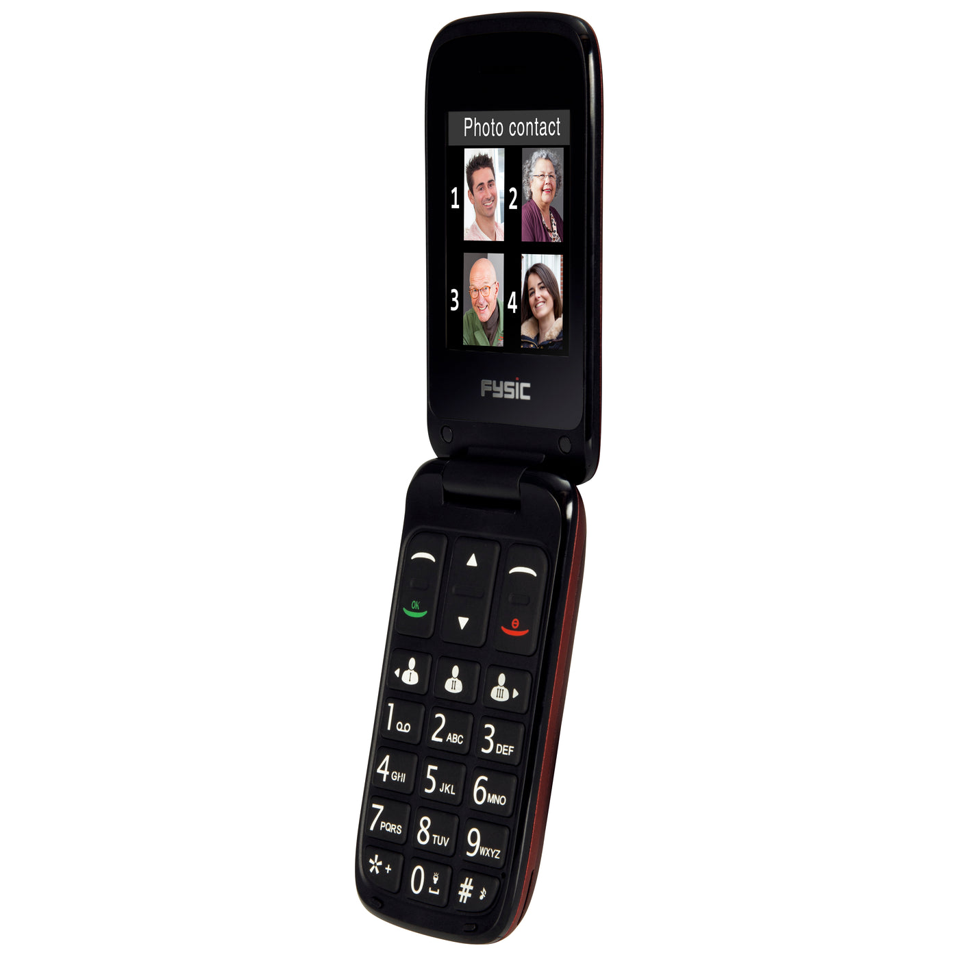 Fysic FM-9710RD - Eenvoudige mobiele klaptelefoon voor senioren met SOS paniekknop, rood