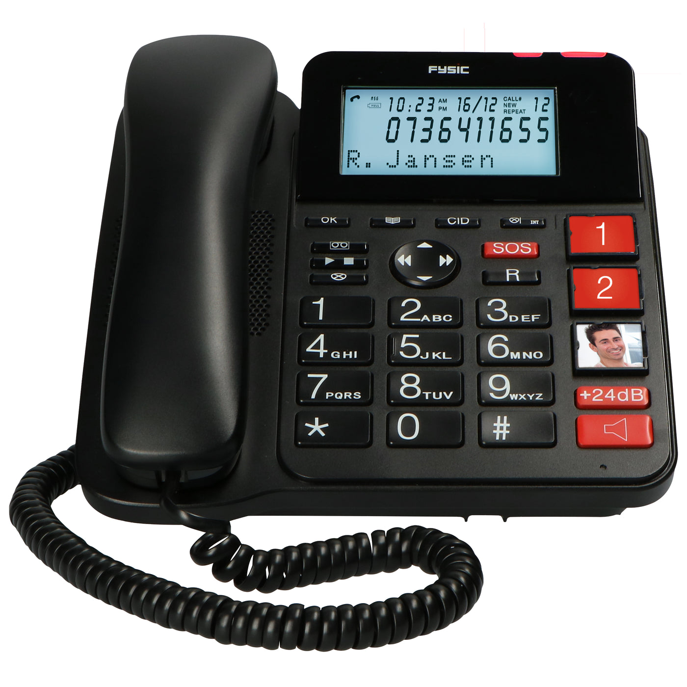 Fysic FX3960 - Vaste telefoon met antwoordapparaat en draadloze SOS panieknop, zwart