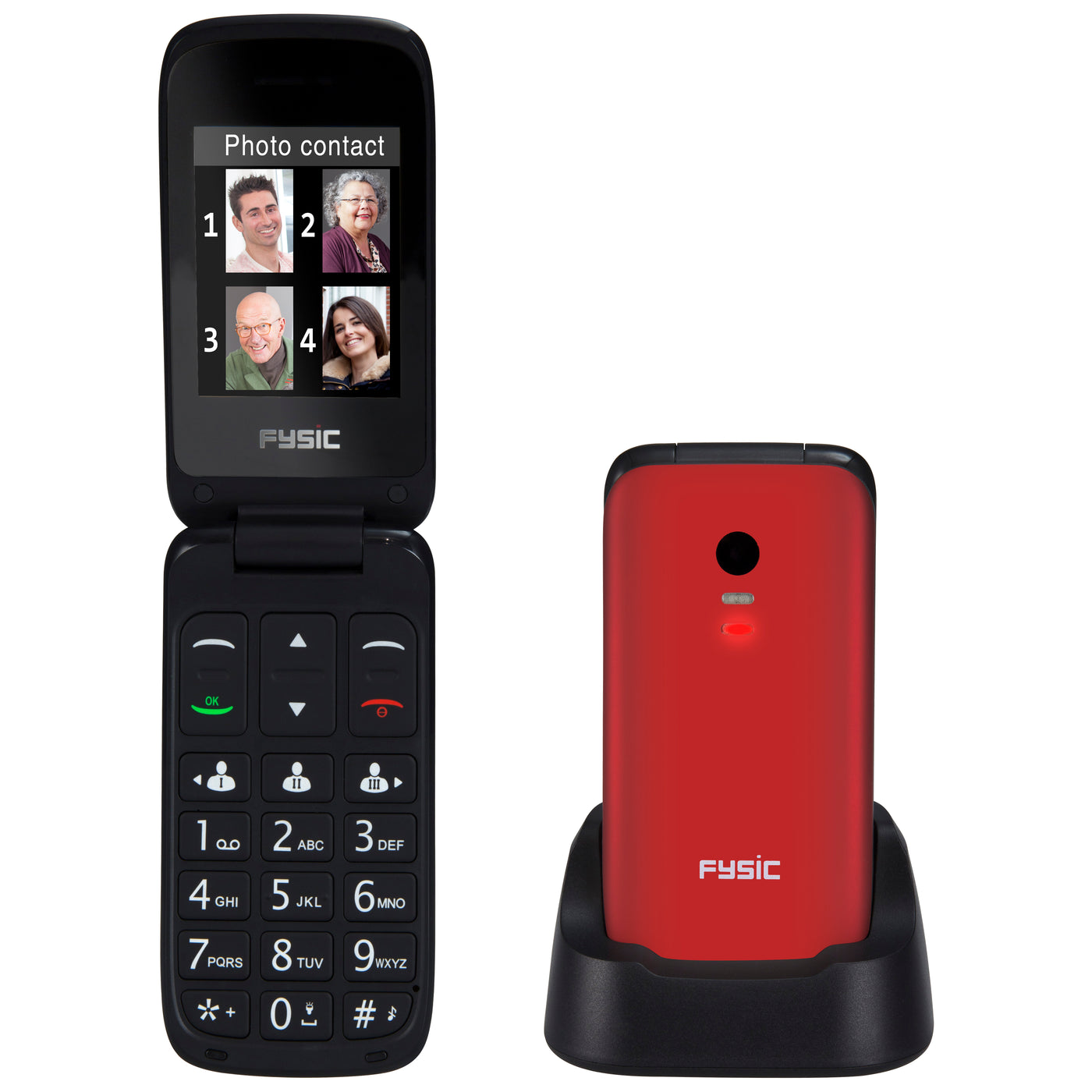 Fysic FM-9710RD - Eenvoudige mobiele klaptelefoon voor senioren met SOS paniekknop, rood