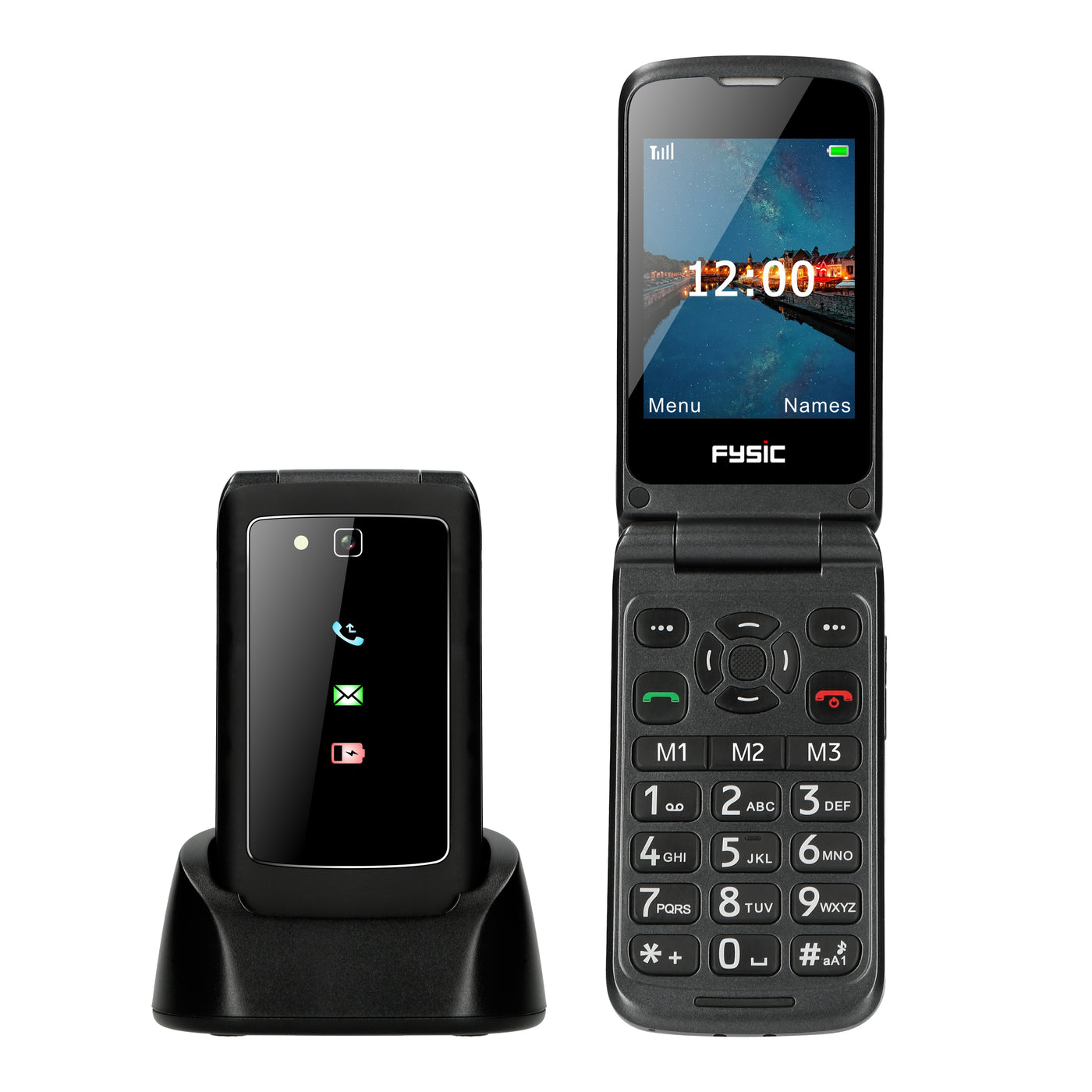 Fysic F15 - Mobiele klaptelefoon voor senioren met SOS paniekknop, zwart