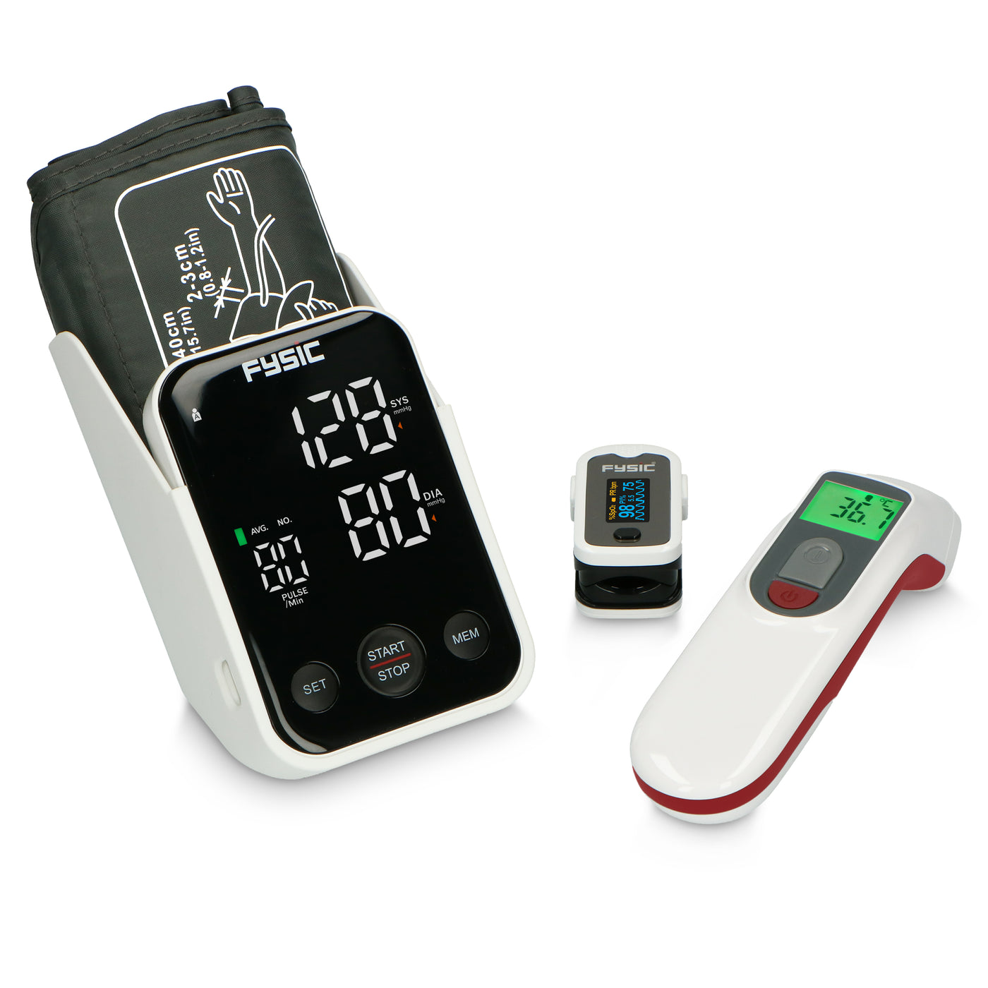 Fysic FCS250 - Gezondheidsmonitoring thuis set, bloeddrukmeter, saturatiemeter en infrarood thermometer