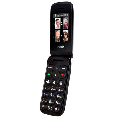 Fysic FM-9760ZT - Eenvoudige mobiele klaptelefoon voor senioren met SOS paniekknop, zwart