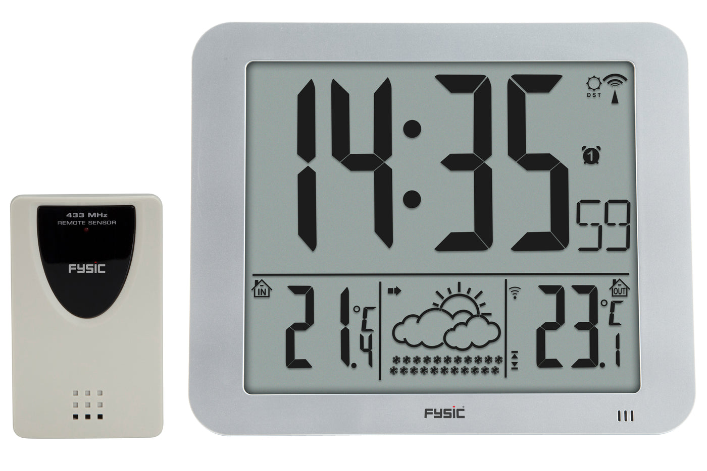 Fysic FKW-2500 - Grote digitale klok met temperatuurweergave, zilver