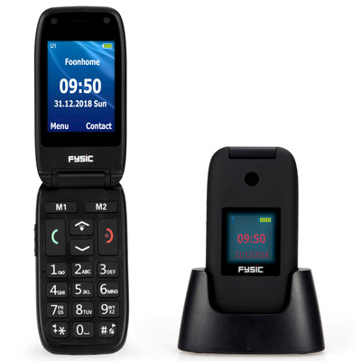 Fysic FM-9260 - Eenvoudige mobiele klaptelefoon voor senioren met SOS paniekknop, zwart