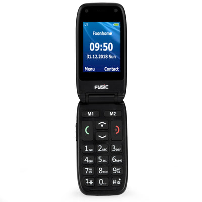 Fysic FM-9260 - Eenvoudige mobiele klaptelefoon voor senioren met SOS paniekknop, zwart