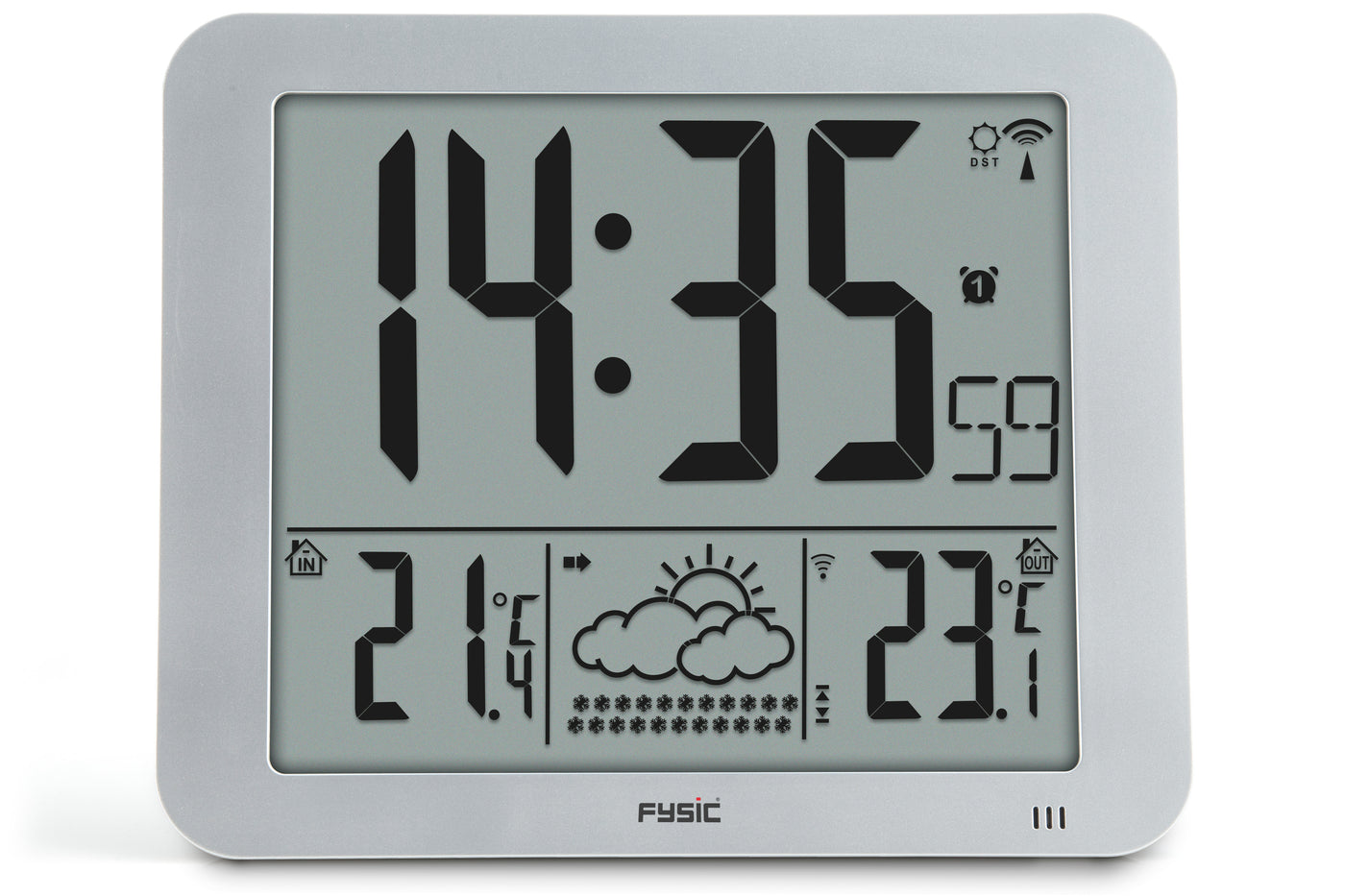 Fysic FKW-2500 - Grote digitale klok met temperatuurweergave, zilver