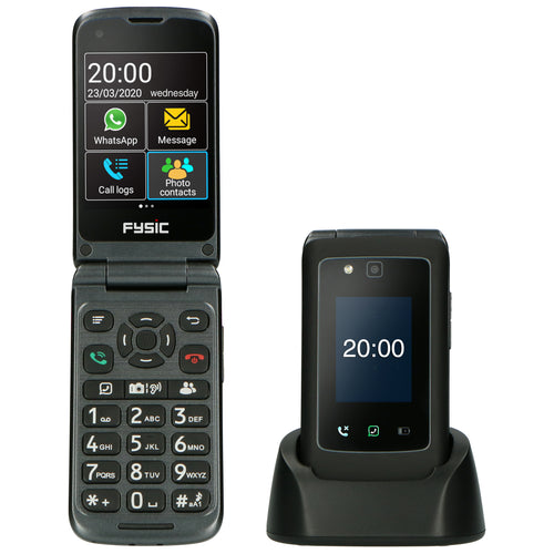 Fysic F20 - Eenvoudige mobiele klaptelefoon voor senioren met SOS paniekknop, zwart